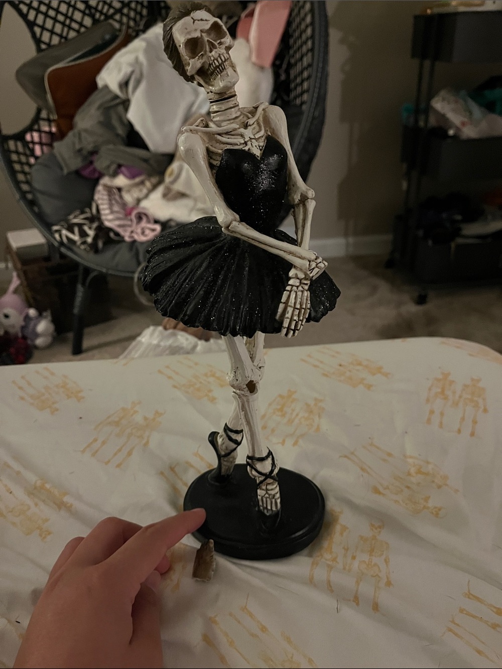 T.J.Maxx Black Skeleton Ballerina Figurine with a broken hand